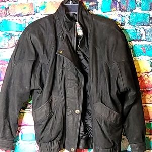 Adler Mens Vintage Black Leather Bomber Jacket